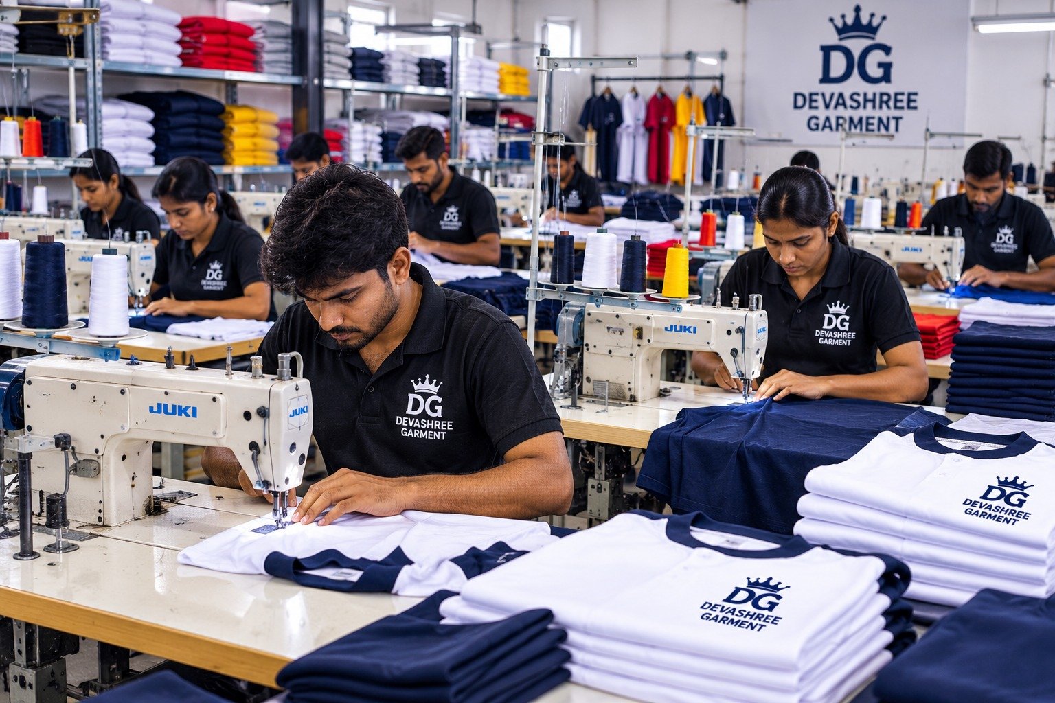Garment stitching at the Devashree production floor